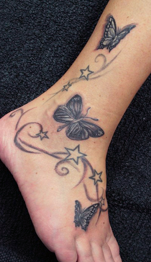 Butterfly Tattoos on Foot Designs, tattoo designs, tattooing, tattoos, designs, piercing, ink, pictures, images, Butterfly on Foot