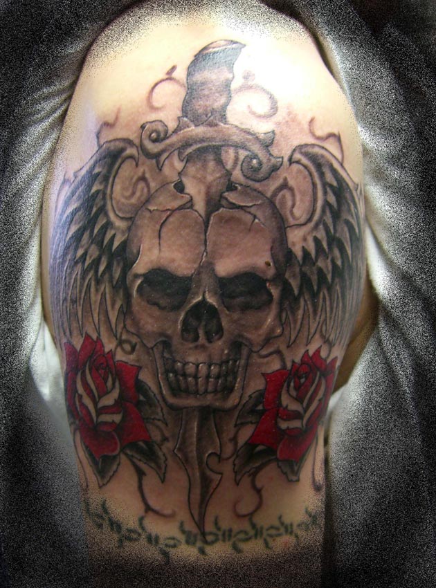 Dagger and Skull Design Tattoo