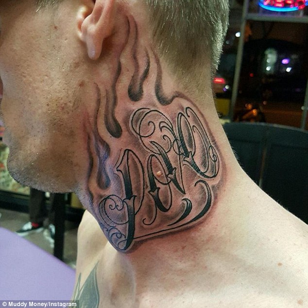 Dramatic makeover: Former child star Aaron Carter got the word 'love' in flames tattooed on the left side of his neck last week at Chapter X Tattoo in Orange, CA